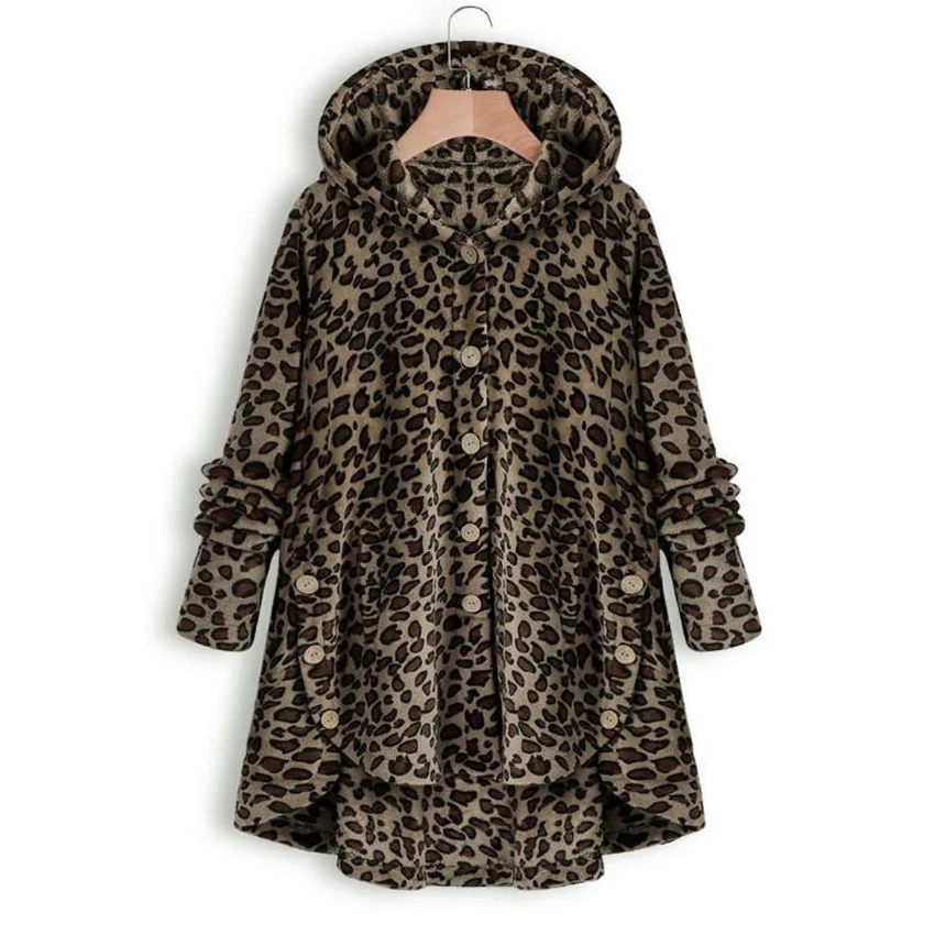 Hot Winter Plus Size S-5XL Women Button Coat Fluffy Tail Tops Hooded Pullover Loose Oversize Coats Warm Outwear For Fashion