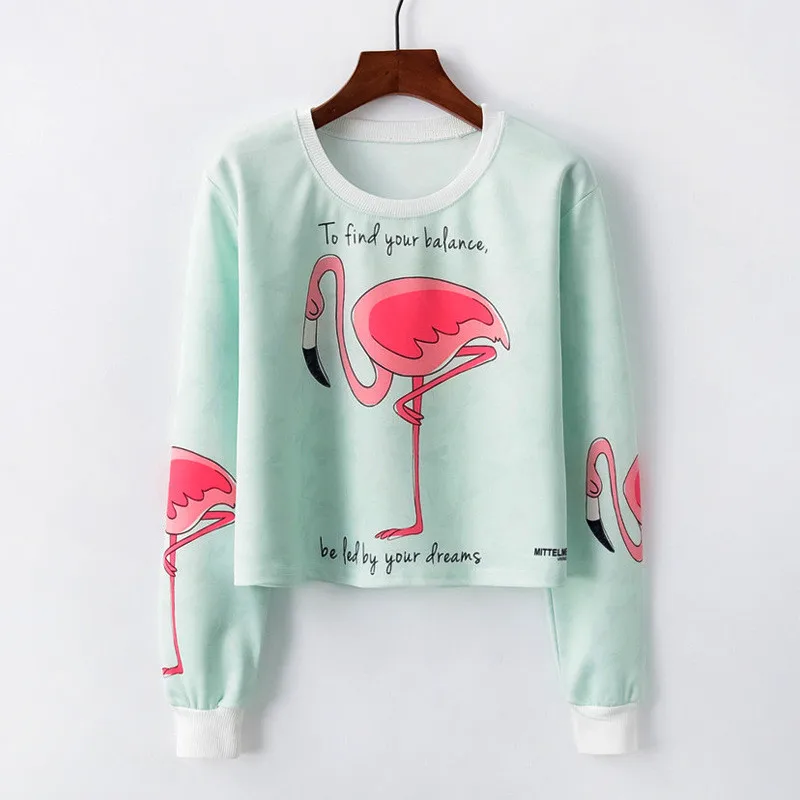 Artguy, женские толстовки, свитшоты, для девочек, длинный рукав, с графическим принтом, короткий топ, блузка, пуловер, худи, укороченная Толстовка - Цвет: K950 One Flamingo