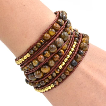 

4/6/8mm Faceted Tiger Eye Wrap Bracelets for Women Men Gold Color Copper Beaded Bracelet Handwork Gift Unisex Fashion Jewelry