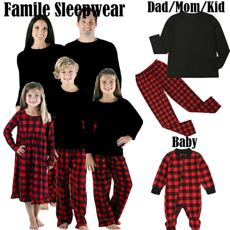 PUDCOCO Adults Baby Kids Christmas Family Matching Pajamas Set Sleepwear Xmas Plaid Nightwear Outfits 2Pcs/set 4