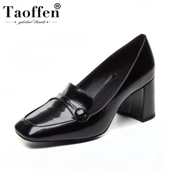 

Taoffen Women Real Leather Pumps Classics Ladies Solid Color Square Toe Pumps Spring Office Ladies Footwear Size 33-42