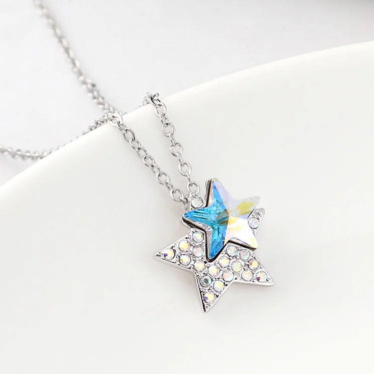 Новое цветное ожерелье со звездами украшение подвеска с кристаллами от Swarovski Серебряная цепочка для женщин офисная мода ювелирные изделия - Окраска металла: Crystal AB