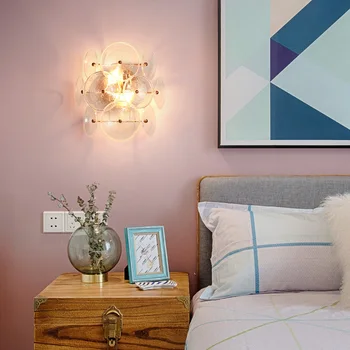 

Nordic modern minimalist creative personality glass living room round bed bedroom aisle wall light model house wall lamp