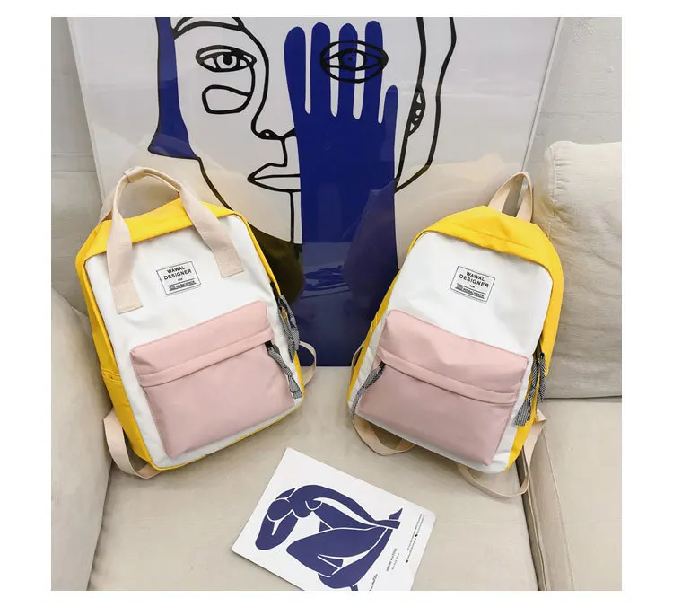 New Arrival Nylon Waterproof Backpack Large Capacity Fangyuan Two-Fashion Stitching Color Outdoor Students