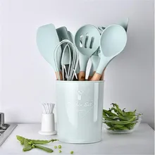 Кухня набор посуды и столовых приборов 12 шт./компл. силиконовые Пособия по кулинарии набор инструментов ковш яйцо венчики совка ложки суп деревянная кухонная посуда