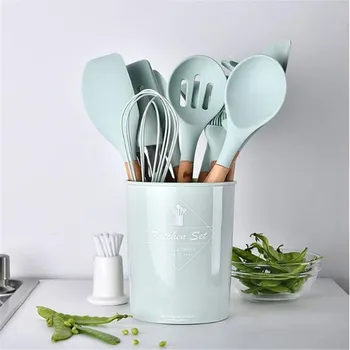 

Kitchen Utensil Set 12pcs /set Silicone Cooking Tools Set Ladle Egg Beaters Shovel Spoon Soup Wooden Cookware