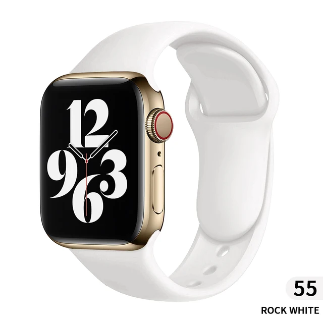 Soft Silicone Sport Band for Apple Watch SE 7 Series 44MM 40MM rubber Watchband Strap on smart iWatch 654321 42MM 38MM bracelet Rock white