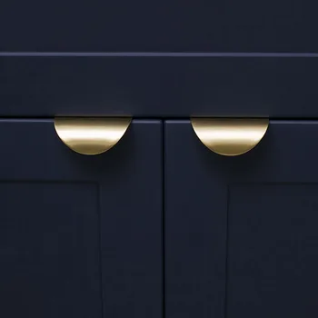 

6pcs/lot Brass Drawer Handle Cabinet Knobs U Pulls Furniture Handles and Knobs Hidden Installed Handle Half Round