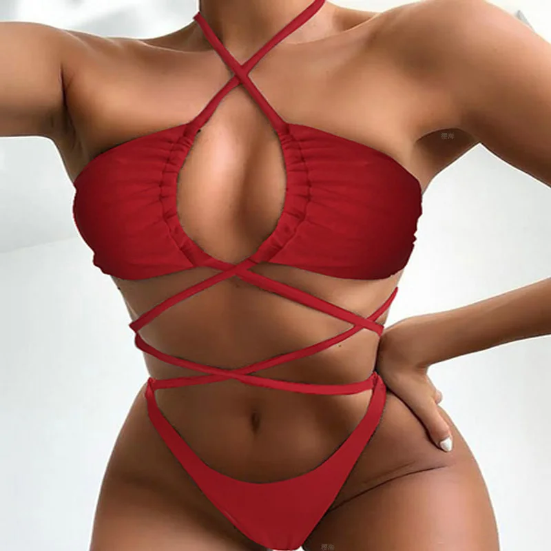Multi rope push-up bikini set 2020 thick women swimwear Monokini Mujer Banador Feminino Sport bikini top_5