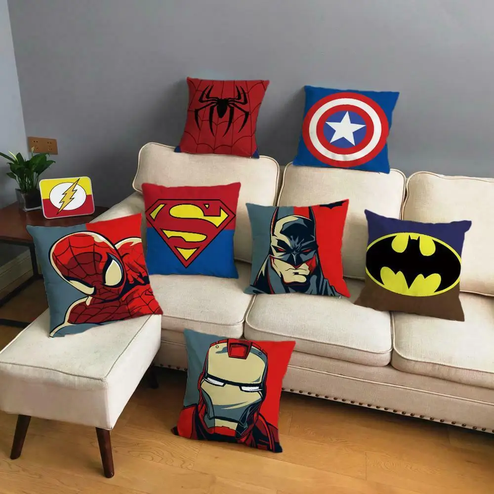 

Super Hero Logo Soft Short Plush Cushion Cover Cartoon Marvel Iron Man Print