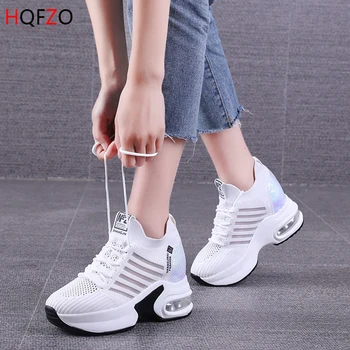 

HQFZO Femme Casual Tenis Running Shoes Pantshoes Breathable Mesh Trainers Women Sneakers Hidden Heels Female Shoes
