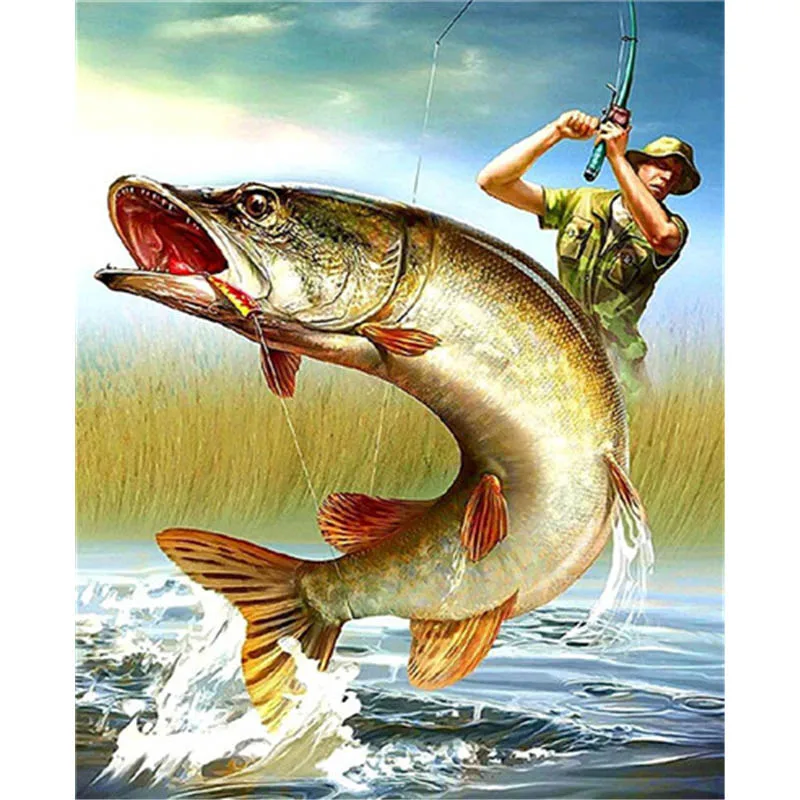 

BAISITE DIY Painting By Numbers Hand Painted Canvas Animal Fish Modern Wall Picture Art For Living Room Home Decoration OTG6101