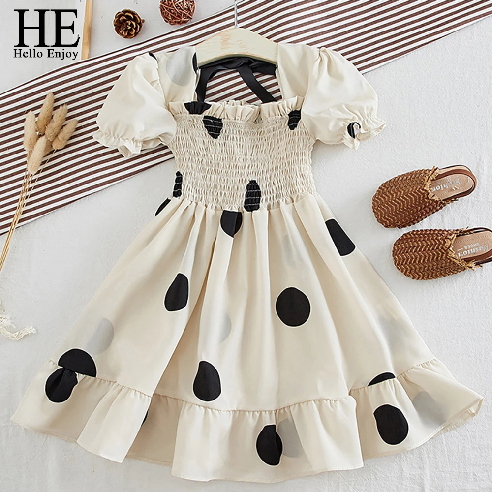 

HE Hello Enjoy Kids Princess Dress For Baby Girl 2020 New Summer Vintage Polka Dot Skirt Lace Up Chiffon Princess Elegant Dress