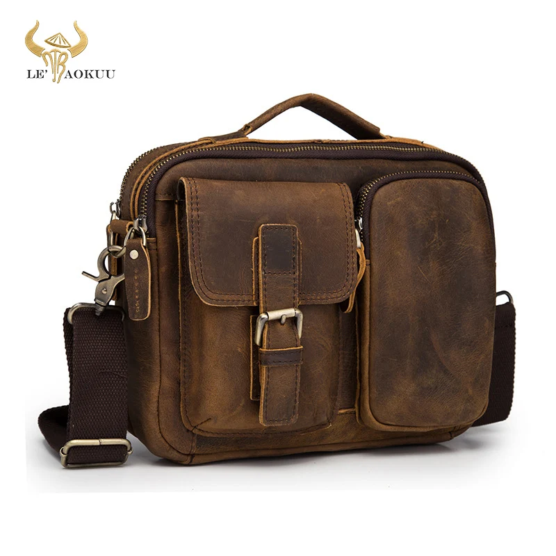 Original Leather Male Fashion Casual Design Satchel Crossbody Shoulder Messenger bag Tote 9" Tablet Mochila Pouch For Men 036-d mens messenger bag
