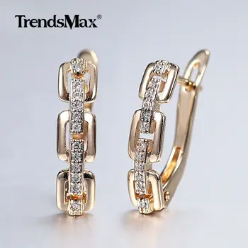 Square Box Link Drop Earrings 585 Rose Gold Color White Cubic Zircon Simple Crystal Stud Earrings for Women Girls Jewelry Gifts