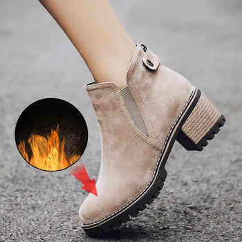 

Plus Size 34-44 Fashion Women Boots Winter Outdoor Keep Warm Fur Boots Women's Snow Boots Thick Heel with Ankle Boots Short Boot