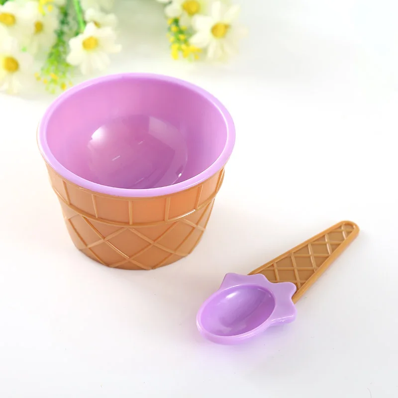 Purple Ice Cream Bowls Cup Couples With Spoon Gifts Dessert Set Sweet Plastic - Цвет: Purple