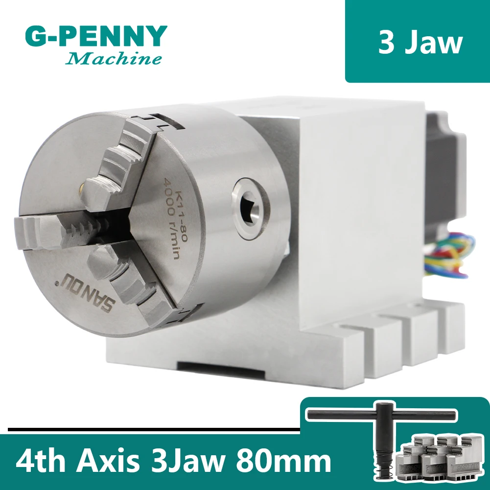 3 Jaw 4 80mm 100mm chunk 4th Axis harmonic gearbox 100:1 CNC dividing head Rotation A axis stepper nema34 86 motor | Инструменты