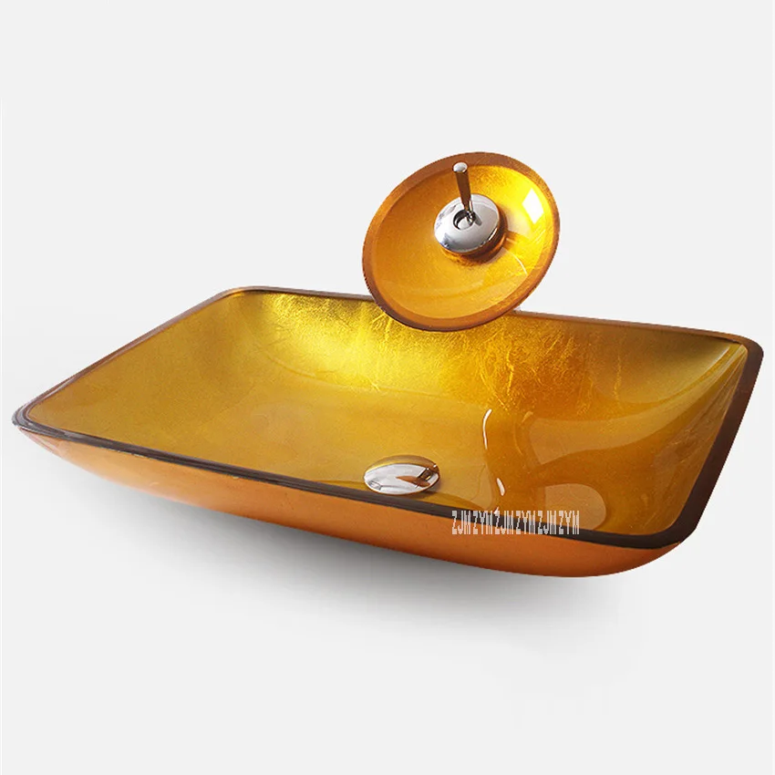 Above Counter Basin Household Hotel Washing Basin Bowl Automobile Front Grade Toughened Glass Rectangle Artistic Sink Bathroom