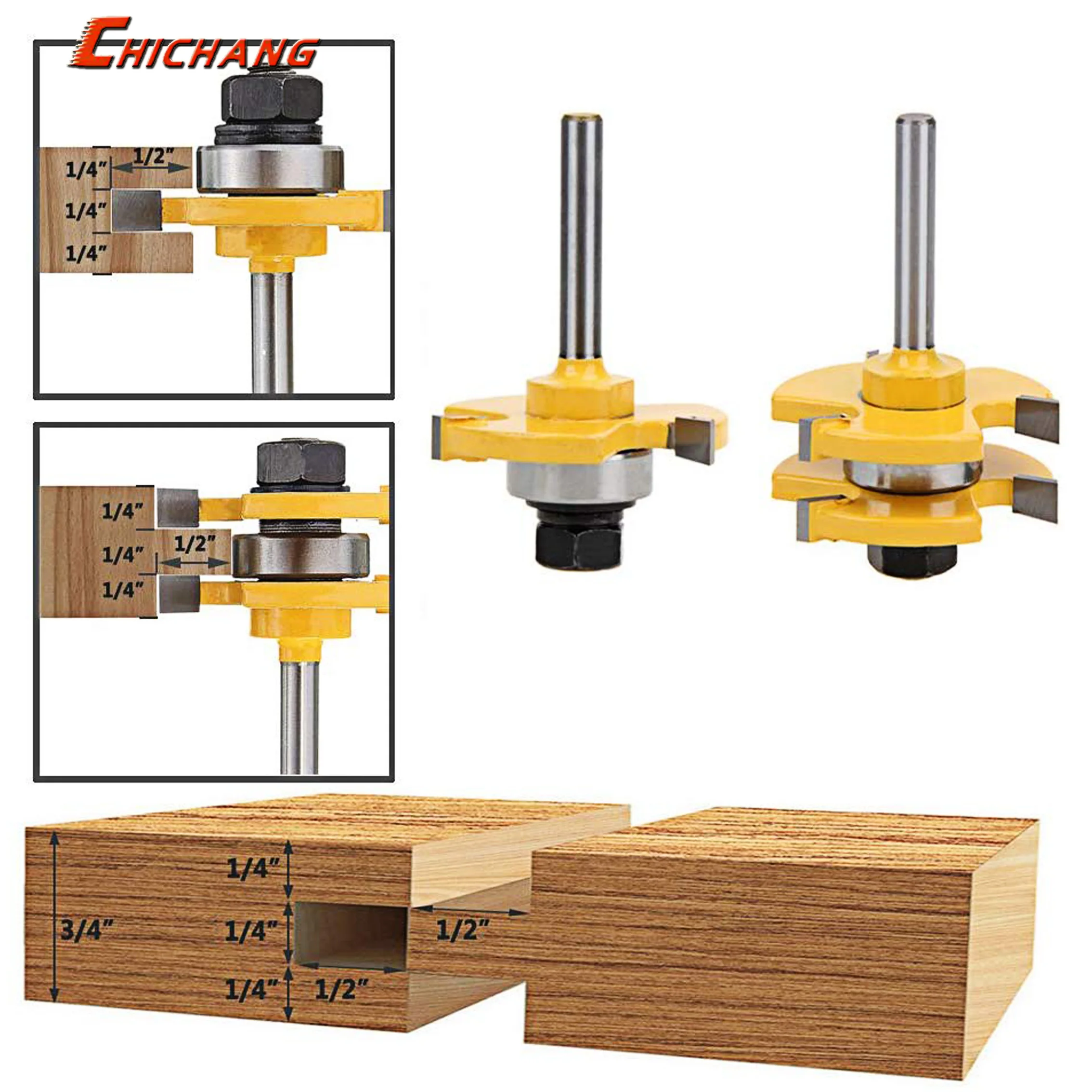 

2 pc 6mm Shank high quality Tongue & Groove Joint Assembly Router Bit Set 3/4" Stock Wood Cutting Tool