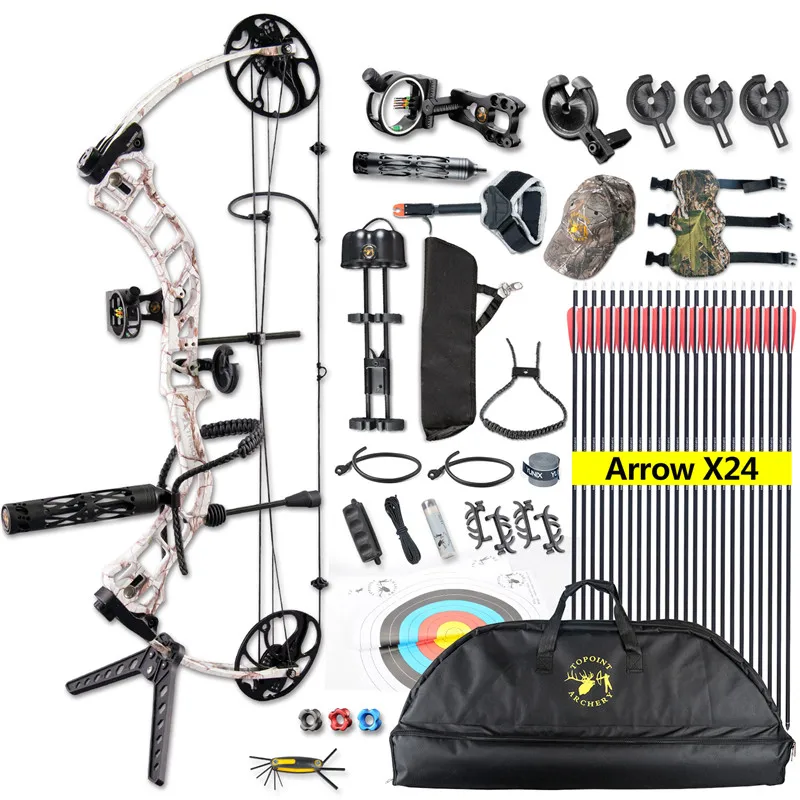 1Set Tournament Compound Bow 19-70lbs Adjustable Import Limb Archery Professional Shooting with Bow and Arrow Set Accessories - Цвет: snow camo