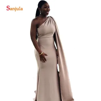 

One Shoulder African Bridesmaid Dresses with Straps Sheath Jersey Maid of Honor Gowns vestido madrinha D1394