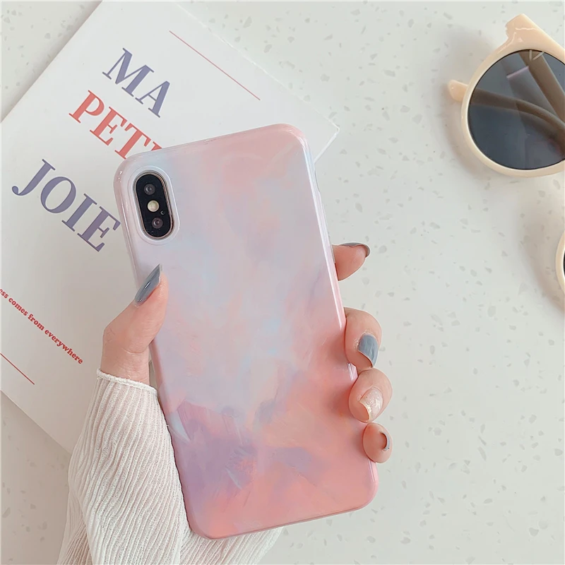Градиент цвета конфеты мраморный футляр с камнями для iphone XS Max чехол для телефона для iphone 11promax 7 8 Plus 6 X XR задняя крышка с кольцом
