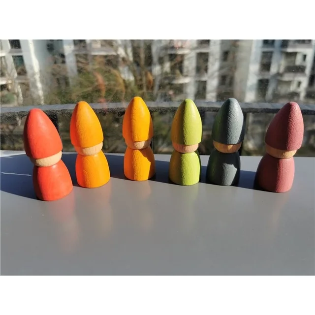 6pcs Children Rainbow Wooden Peg Dolls Gnomes Colorful Beech Wood Doll Creative Montessori Toys 2.9*7cm 5
