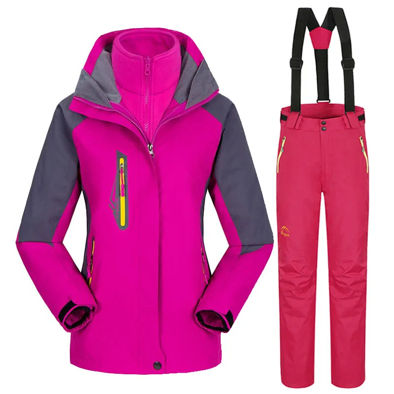 Лыжный костюм для женщин, водонепроницаемая ветрозащитная куртка для сноуборда и штаны, комплект для улицы, лыжные куртки, комплекты, треккинговые походные куртки, костюмы