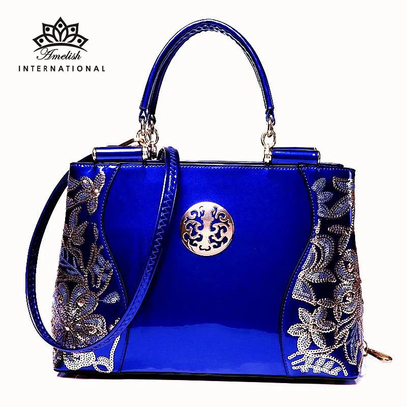 Сумка AMELISH женская из лакированной кожи модный саквояж на плечо для офиса