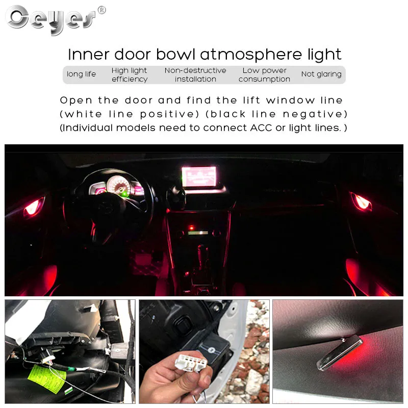 4Pcs LED Ambient Light Car Inner Bowl Light Interior Armrest Lights Door Handle Lights Handrail Lights Decorative Lamp Universal Car Light  (6)