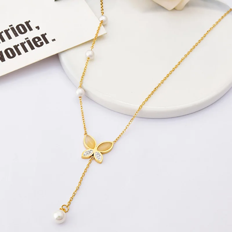 

Ожерелье с жемчужной подвеской-бабочкой из нержавеющей стали 316L для женщин роскошное высококлассное ожерелье-Чокер ожерелья в стиле бохо модные ювелирные изделия в подарок