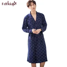 Высококачественный хлопковый мужской Халат с длинными рукавами, осенне-зимний банный халат, Мужская пижама банный халат в клетку, большие размеры, кимоно hombre