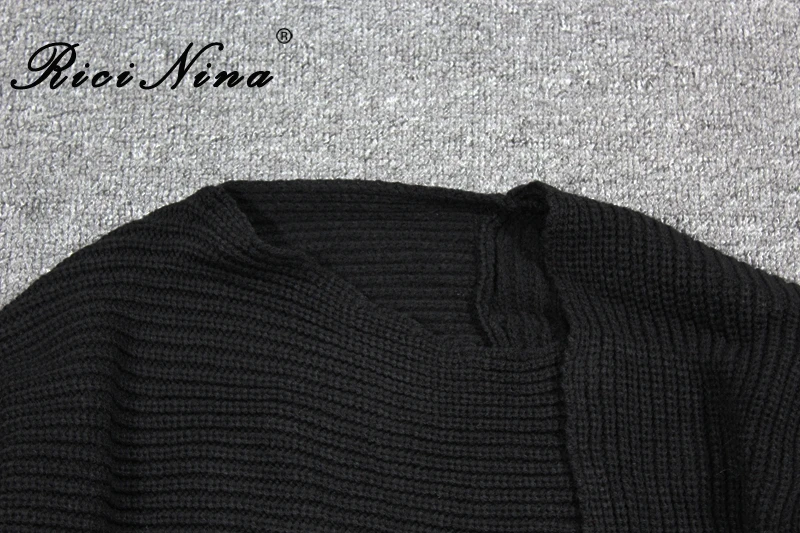 RICININA, осенние свитера, Женский вязаный пуловер, Mujer, ассиметричный, с разрезом, однотонный, элегантный свитер, для женщин, с длинным рукавом, повседневные, женские свитера