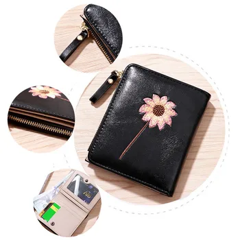 

VOGVIGO Women Short Wallet Leather Female Purses High Quality Coin Purse Card Holder Flower Pattern Ladies' Wallets For Student