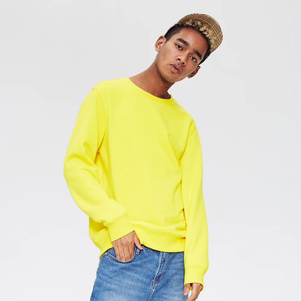 Bright yellow Metersbonwe осень и зима Многоцветный комфорт толстовка мужская плюс бархат вязаный пуловер сплошной цвет толстовки - Цвет: Bright yellow