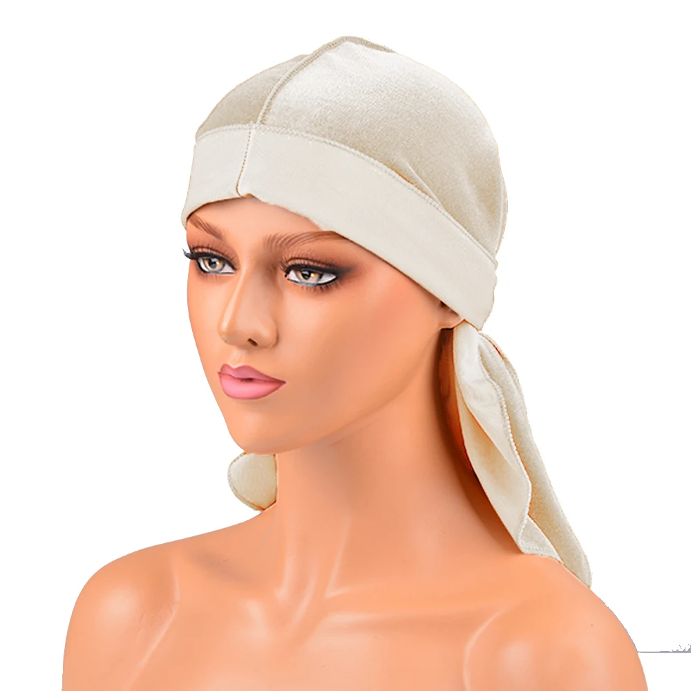 DIHOPE длинный хвост шелковый шарф Мусульманский Doo Rag пиратская шляпа Durag Кепка chemo Череп Шляпа Тюрбан повязка для волос банданы 12 цветов на выбор
