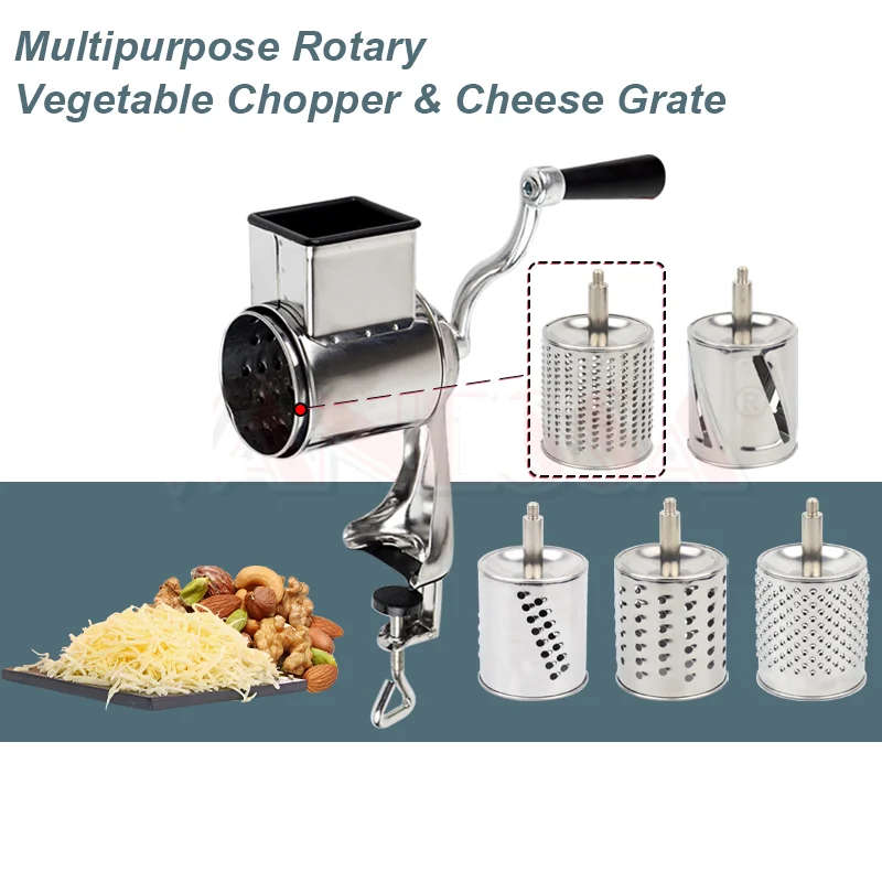 LHS Hand-Cranked Rotary Cheese Grater, Stainless Steel Slicer Shredder,  Multi Kitchen Tool