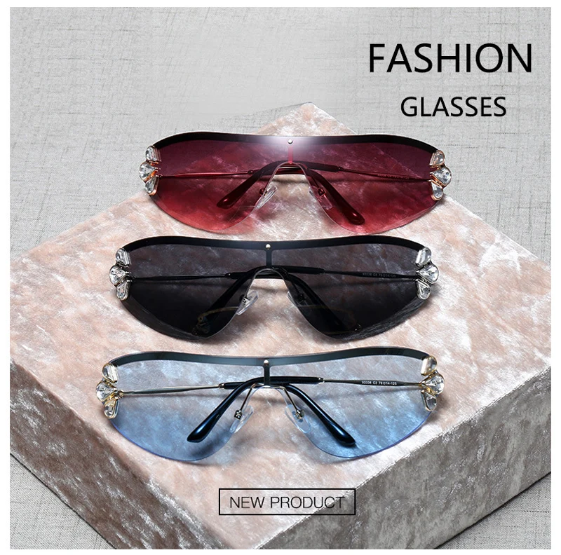 Роскошные Алмазные кошачьи глаза солнцезащитные очки для женщин без оправы цельные женские и мужские очки солнцезащитные очки модная металлическая со стразами очки UV400