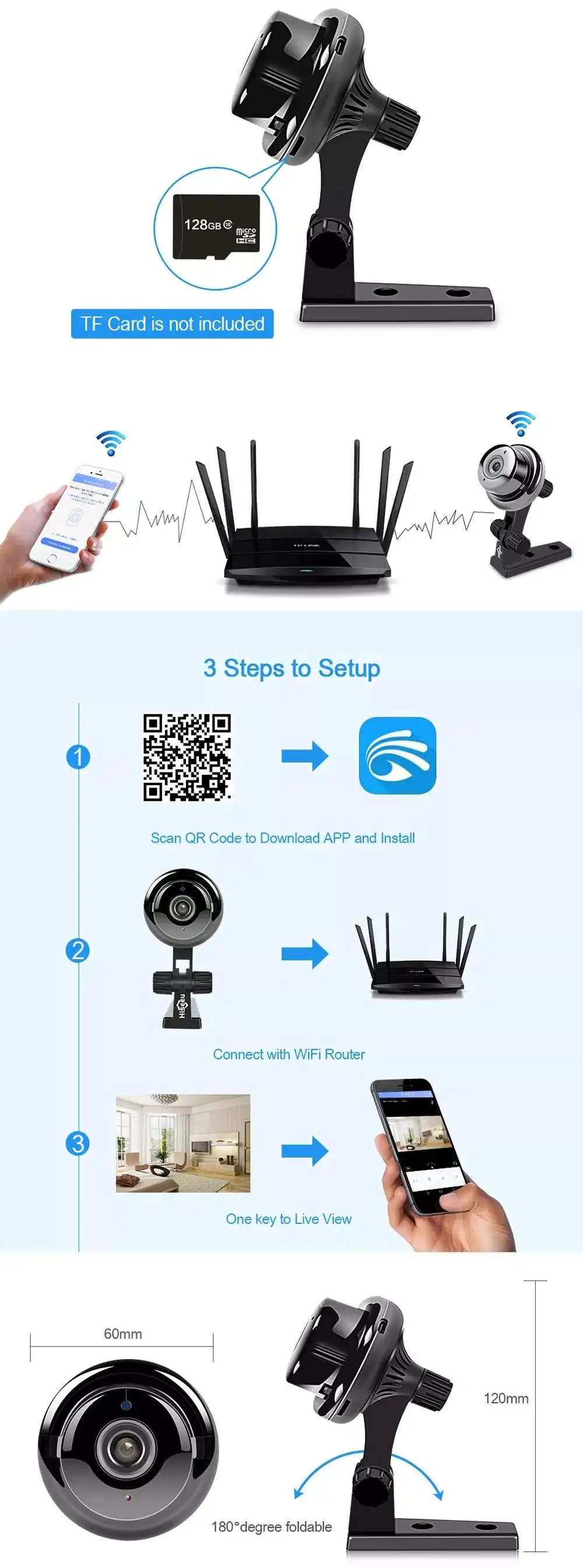 Hiseeu HSY-FH7E Мини 720P HD Ночное видение видео IP камера беспроводной связи wifi Беспроводной HD Home Security Камера Видеоняни и радионяни