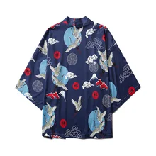 Haori yukata, мужское японское кимоно, кардиган, для мужчин, летающий журавль, с принтом, мужские кимоно, рубашка, куртка, японская юката хаори