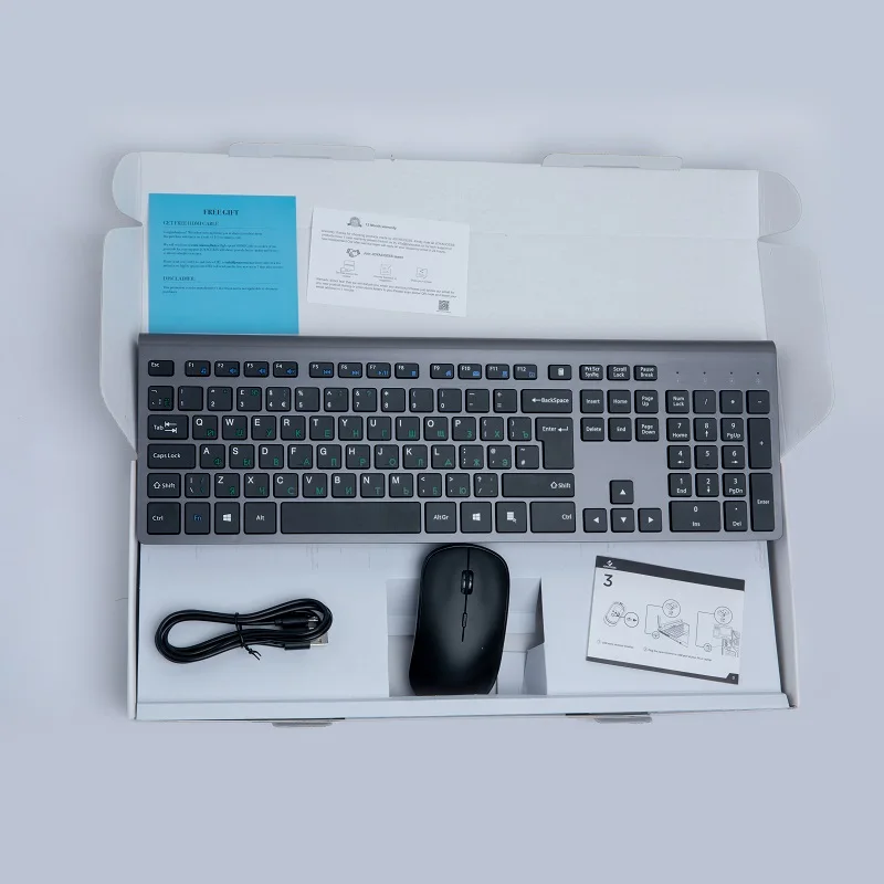 Russian Wireless Keyboard Mouse set Rechargeable 106 Keys Full Size Wireless Keyboard and 2400 DPI Mouse,For Laptop PC Computer