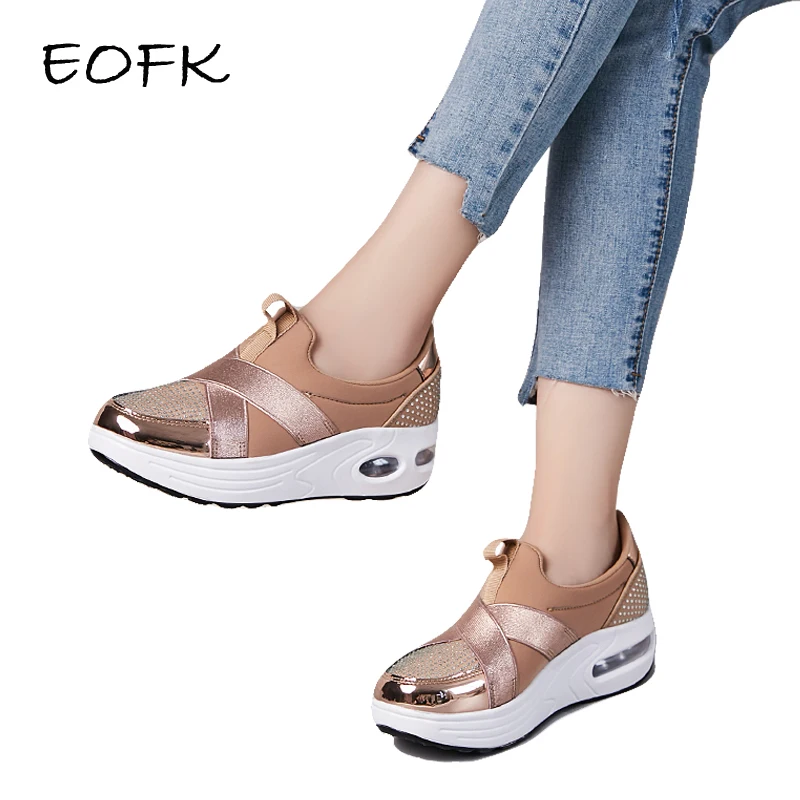 Women Platform Shoes Autumn Bling Soft Slip On Casual Comfortable Gold Ladies Sneakers Flats Moccasin Loafers