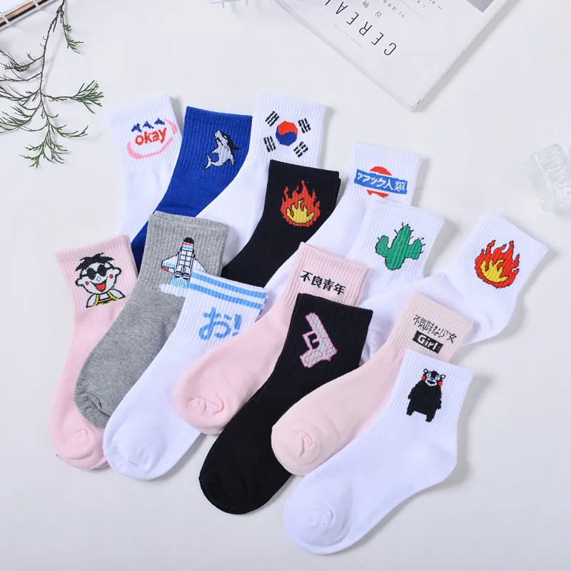 Vrouwen Sokken Stripfiguur Katoenen Harajuku Vrouwelijke Leuke унисекс скейтборд хипстер модный принт с