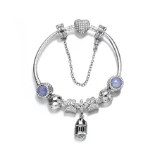 925 пробы серебряный браслет стандартная безопасная цепь кошачий глаз камень отпечаток когтя клетка для птиц череп серебряные ювелирные бусинки