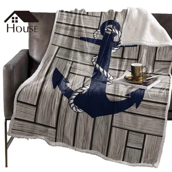 

BIGHOUSES Throw Blanket Wood Texture Background Marine Anchor Fleece Blankets Winter Blanket Personalized Blankets Bedclothes