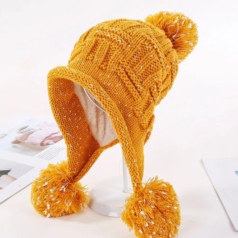 Новинка, зимняя вязаная шапка, женские шапки с помпоном, шапки Gorras, Теплые Мешковатые зимние шапки для женщин и девушек, Skullies Beanies - Цвет: yellow