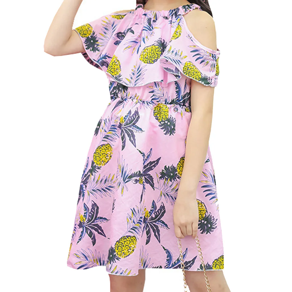 NO.2 160 Off Shoulder Girl Dress Summer Breathable Children Girl Floral Printed Beach Mini Lace up High Waist Dress - Цвет: NO.2 160