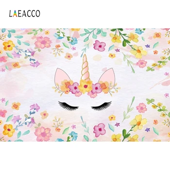 

Laeacco Birthday Photography Backgrounds Unicorn Flowers Photo Backdrops Baby Shower Photophone Children Newborn Photozone Props