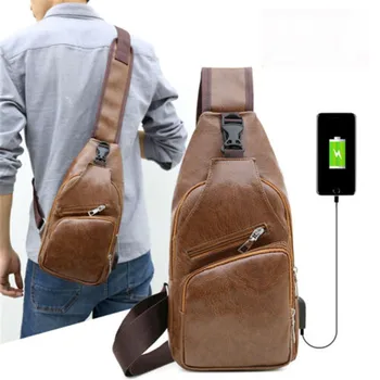 

Men's Crossbody Bags Men's USB Chest Bag Designer Messenger bag Leather Shoulder Bags Diagonal Package 2019 new Back Pack Travel
